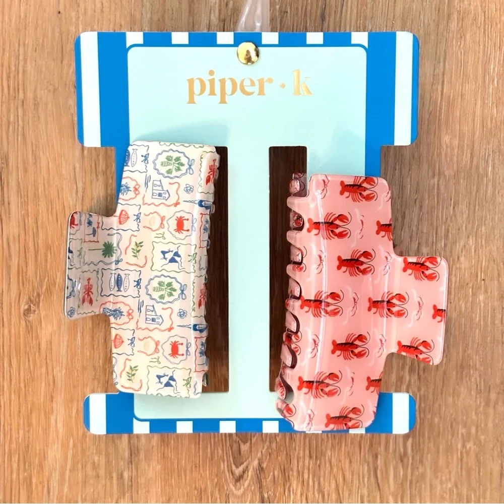 Piper K Lobster & Nautical Medallion Hair Claw Clip Set Of 2 NEW